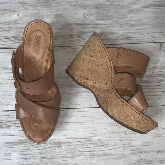 Born Shoes - Born Tan Wedge Sandals Size 8 / 39